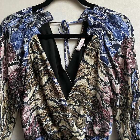 Parker Silk Tiered Blue Gladis Snakeskin Print Mini Dress Size XS - Picture 7 of 16